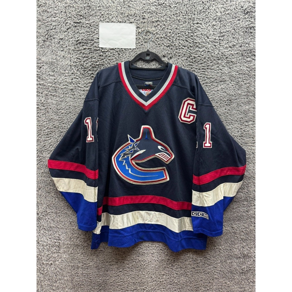 Vintage CCM Vancouver Canucks #11 Mark Messier NHL Jersey Black Mens Size XL